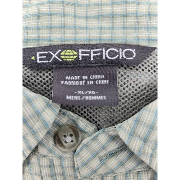 ExOfficio Shirt Mens XL Green Gingham Check Botton Up Vented Hiking Outdoor - Picture 4 of 10